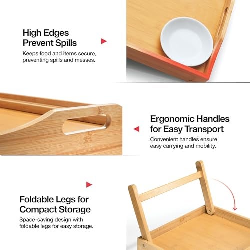 Home-It Bed Table Tray with Folding Legs - Bamboo Breakfast Tray with Handles for Bed, Sofa, Eating and Laptops, Snacking and Working - Image 3