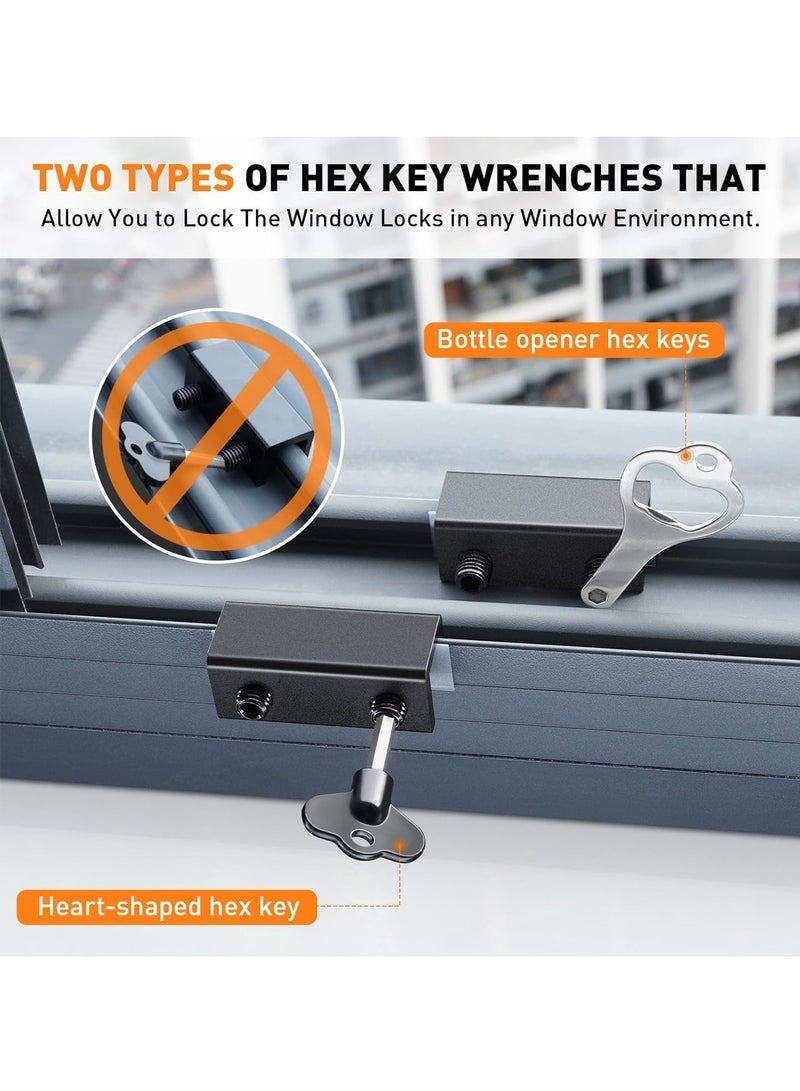 Arabest 4 Sets Sliding Window Locks, Security Window Locks with Keys, Adjustable Aluminum Sliding Window Stops, Easy Installation Without Drilling, for Vertical and Horizontal Sliding Windows (Black) - Image 4