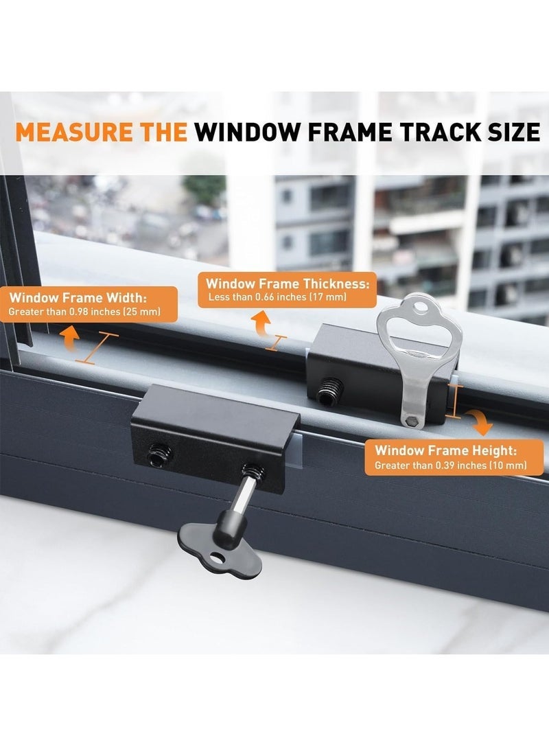 Arabest 4 Sets Sliding Window Locks, Security Window Locks with Keys, Adjustable Aluminum Sliding Window Stops, Easy Installation Without Drilling, for Vertical and Horizontal Sliding Windows (Black) - Image 3