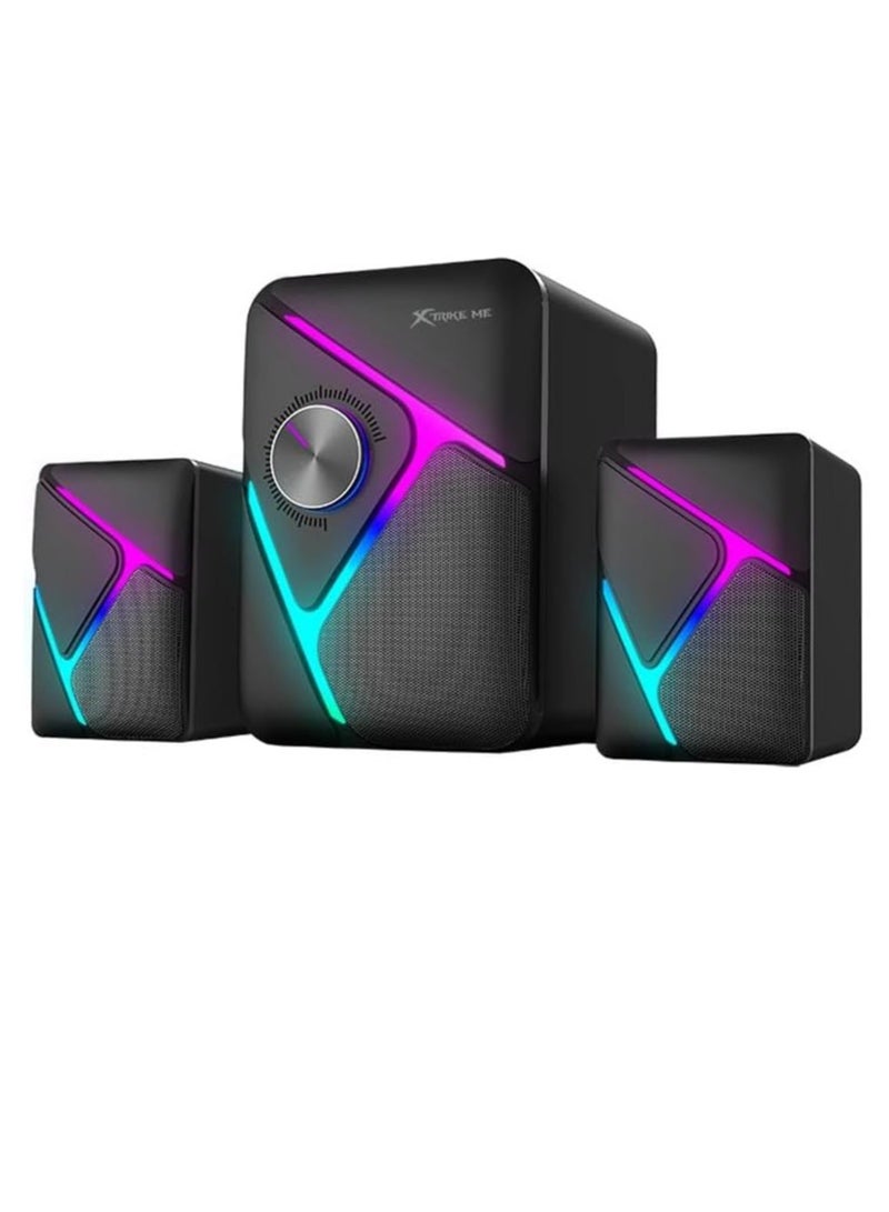 XTRIKE ME SK610 Gaming Speaker with Subwoofer –  2.1 Channels 11W Stereo sound – Dynamic Lighting effects – Wired USB Powered +3.5mm , Volume knob for PC and Laptop  | Black - Image 1