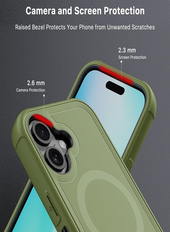 جراب M MYBAT PRO Maverick Series لهاتف iPhone 16 6.1 بوصة مع مشبك حزام وواقي شاشة، غطاء مقاوم للصدمات والسقوط مع مسند دوار 360 درجة، حماية شديدة التحمل، لون أخضر عسكري - Image 5