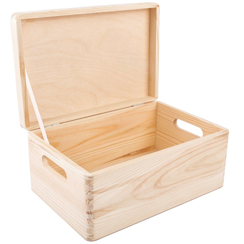 My Carry Potty Creative Deco Large Plain Wooden Storage Box | 30 x 20 x 14 cm (+/-1 cm) | Hinged Lid & Handles | Unpainted Gift Christmas Xmas Box Kitchen Storage | UNSANDED Wood Keepsake Memory Craft Chest - Image 1