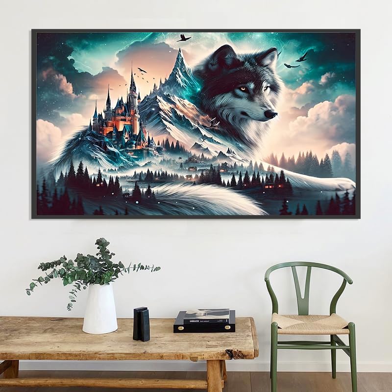 Meothan 5D Extra Large Diamond Art Kits for Adults - Wolf Diamond Painting Kits for Adults Beginners, DIY Large Size Diamond Gem Art Dots Painting Kits for Home Walls Decor Gifts 27.6x16inch - Image 2