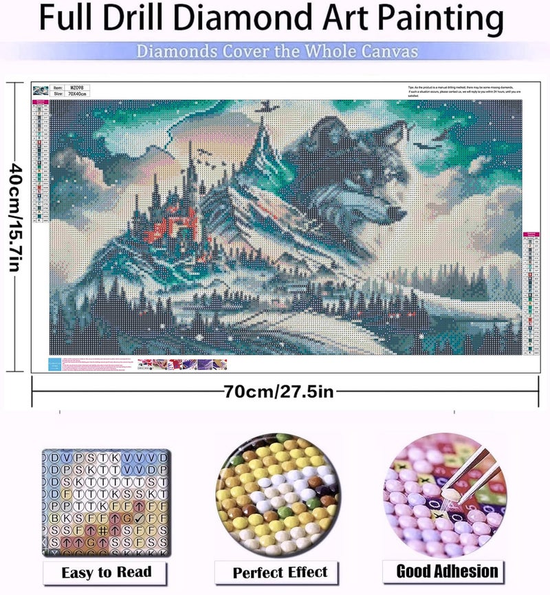 Meothan 5D Extra Large Diamond Art Kits for Adults - Wolf Diamond Painting Kits for Adults Beginners, DIY Large Size Diamond Gem Art Dots Painting Kits for Home Walls Decor Gifts 27.6x16inch - Image 3