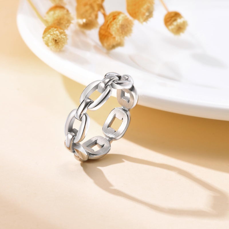 VNOX Silver Rings for Women - 14k Gold Plated Stainless Steel Chunky Statement Rings Twisted Braided Ring Stackable Rings Chunky Signet Ring for Womens Jewelry Trendy,Size 8 - Image 2