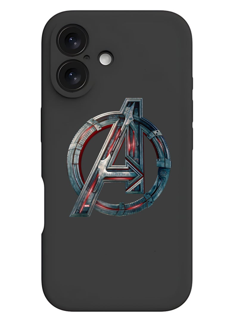 Theodor iPhone 16 Plus Black Protective Slim Fit Case Liquid Silicone Cover with Full Body Protection Anti-Scratch Shockproof Case For iPhone - avenger-logo - Image 1