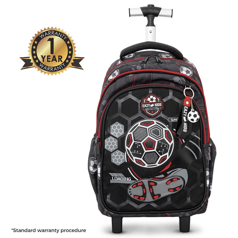Eazy Kids 17” 3-Piece Trolley School Backpack Set for Kids – Football Design with Lunch Bag & Pencil Case, Black - Image 4