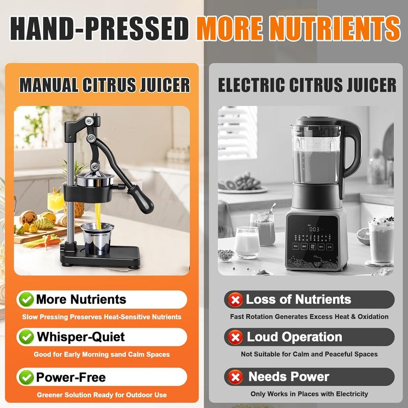 ASIALEO Manual Citrus Juicer|Commercial Hand Press| Heavy Duty Countertop Squeezer for Fresh Orange Lemon Juice|Easy to Use & Clean (balck) - Image 5