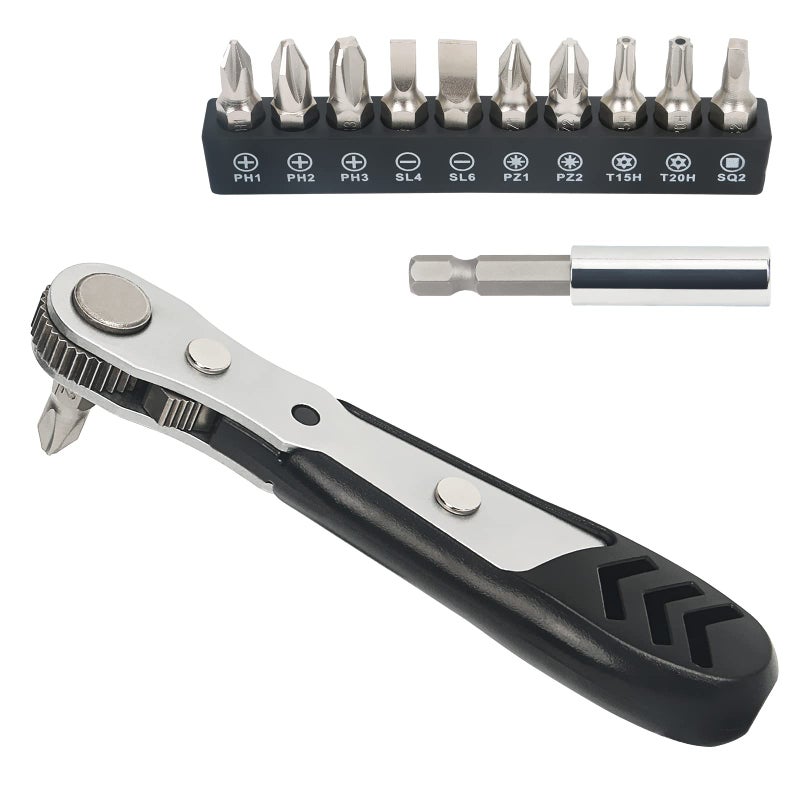 STREBITO Mini Ratchet Set 12Piece 14 Right Angle Screwdriver Set Small Ratcheting Wrench 90 Degree Offset High Torque Low Profile for Tight Spaces