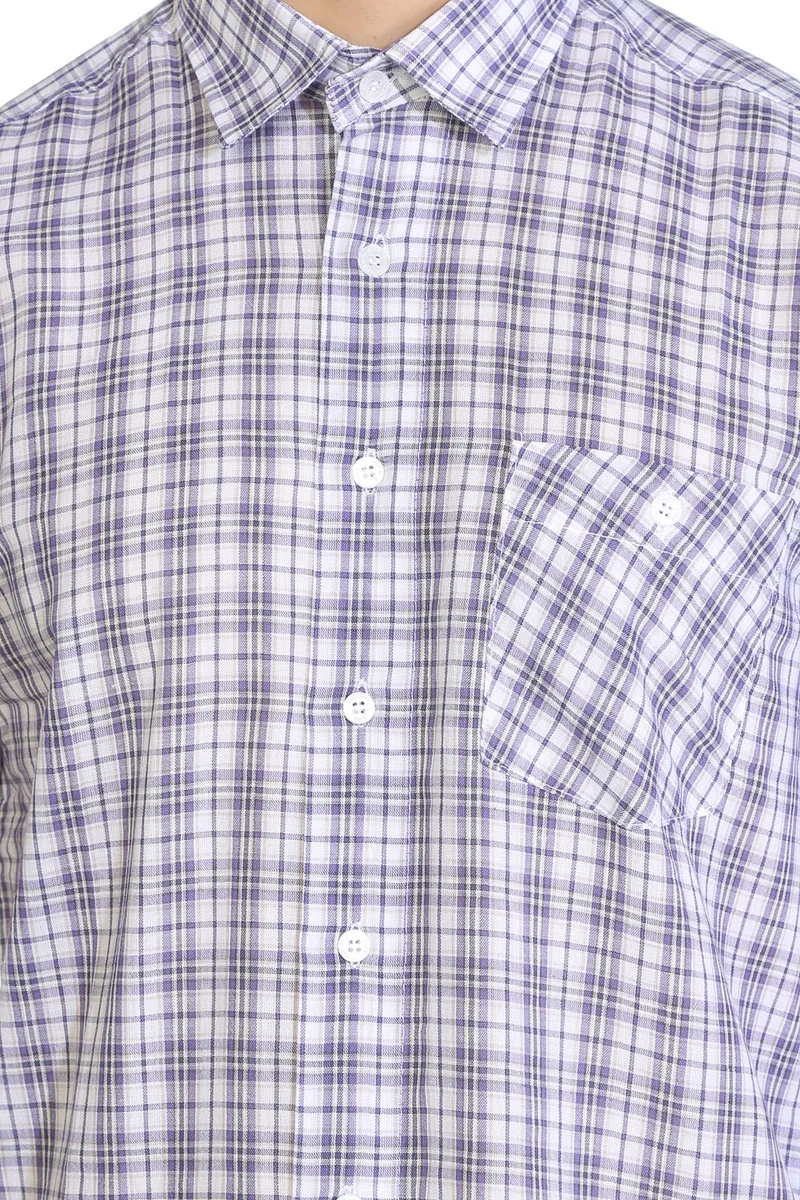 اليش شيل بيزي Short Sleeve Şile Cloth Single Pocket Men's Shirt Purple Check 3035