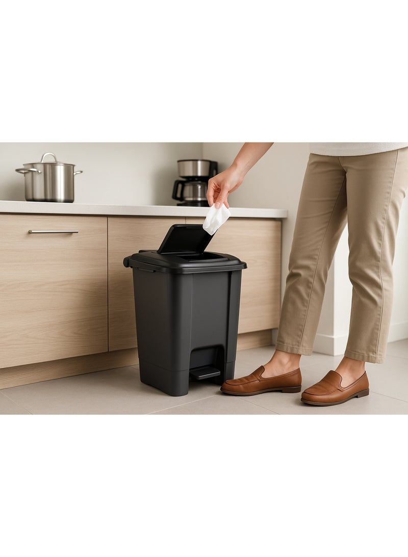 بلانيت سلة مهملات بلانيت مع دواسة وغطاء مربع صغير في الأعلى للاستخدام الصحي على عجلات دلو داخلي للمتانة للاستخدام في المدارس والمستشفيات والجامعات ومراكز التسوق 50 لتر (أسود) - Image 3