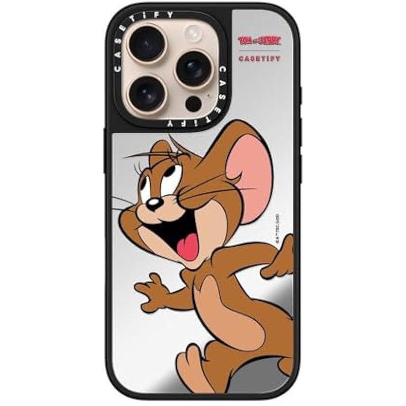 كاستيفي كاسيتي جراب عاكس لموبايل ايفون 16 برو 【توم وجيري كولاب/عاكس/ حماية من السقوط بطول 5 قدم/ متوافق مع ماج سيف】 - شخصية جيري - فضي على اسود - Image 3