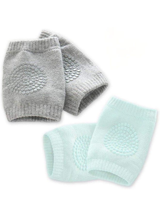 Kalevel Baby Knee Pads For Crawling Boys Girl Kalevel Baby Knee Protector Pad Anti Slip Crawling Knee Sleeve Cotton Knee Elbow Pads For Babies 0 3 Years (2 Pairs Green + Light Grey) - Image 2