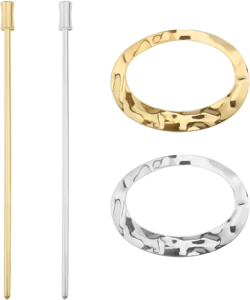 2PCS Vintage Hair Sticks Barrette Metal Hair Clips Minimalist Circle Hair Pins Traditional Hair Accessories for Women Girls Hairstyles Silver Gold