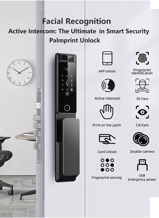 ATuMan - Smart Door with Camera,Smart Door Lock,Palm Vein unlock 3D Facial Recognition,Real-Time Monitor,Two-Way Intercom,CNC Material,Tuya WiFi APP Control,Emergency USB Power - Image 1