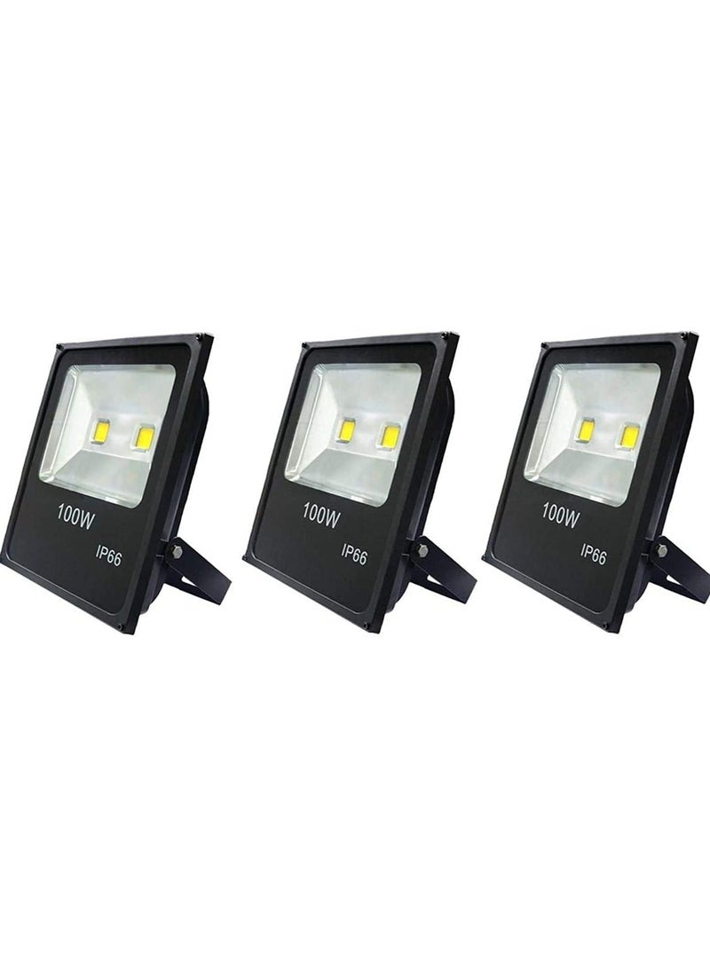 ماركة غير محددة ضوء كشاف LED  للاستخدام الخارجي  بقدرة 100 وات، 3 قطع،  اسود اضاءة ابيض 