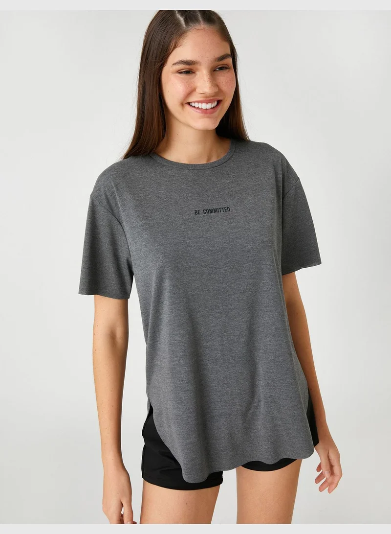 KOTON Oversized Sport T-Shirt Printed Short Sleeve Crew Neck