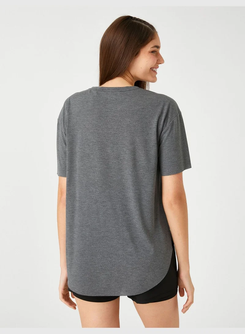 KOTON Oversized Sport T-Shirt Printed Short Sleeve Crew Neck