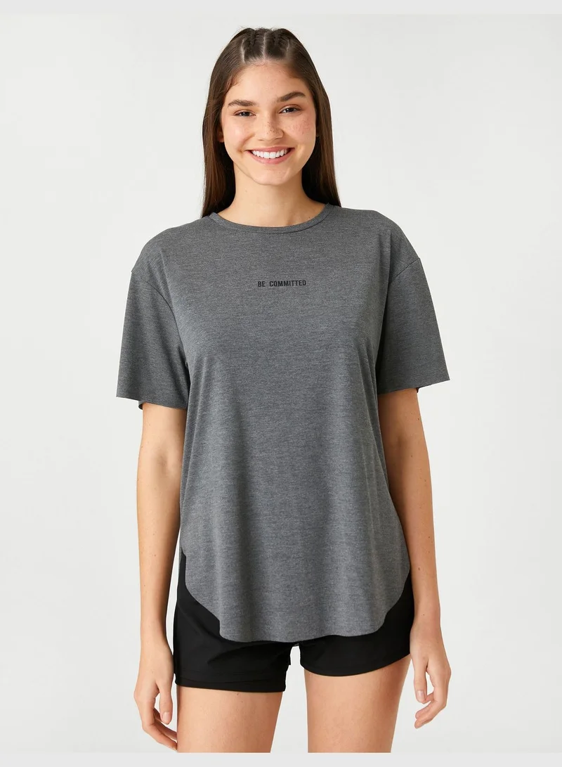KOTON Oversized Sport T-Shirt Printed Short Sleeve Crew Neck