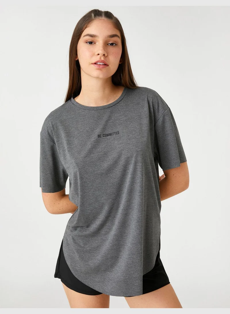 KOTON Oversized Sport T-Shirt Printed Short Sleeve Crew Neck