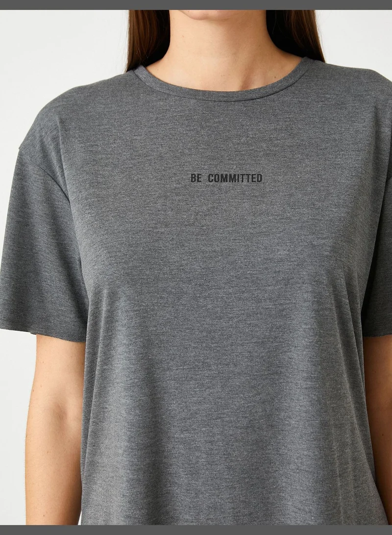 KOTON Oversized Sport T-Shirt Printed Short Sleeve Crew Neck