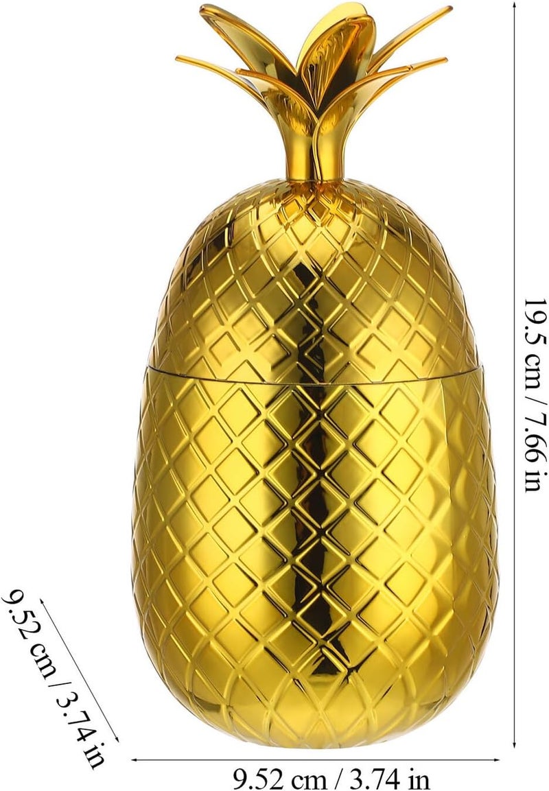Homoyoyo Pineapple Cocktail Cups Set of 2, 450ml Stainless Steel Fruit Juice Cups with Straw, Gold and Copper Color, Stylish Barware for Birthday Party and Tropical Events - Image 2
