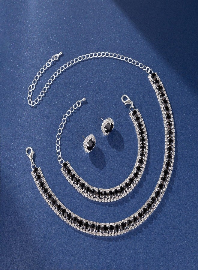Paxuan Women Rhinestone Crystal Jewelry Set Tennis Design Rhinestone Choker Necklace Link Bracelet Teardrop Earrings Set Wedding Bridal Bridesmaids Party - Image 5