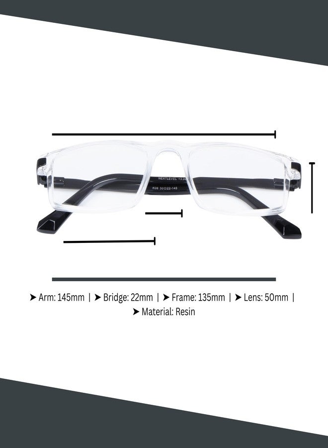 AEC Professor6 Reading Glasses | UV Protection Resin Lenses | Fibre Frame with Metal Temples & Spring Hinges | With Sleeve & Cleaning Cloth (Transparent/Black, +1.75) - Image 3