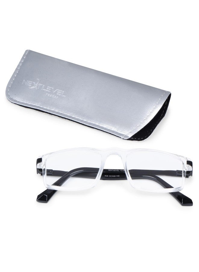 AEC Professor6 Reading Glasses | UV Protection Resin Lenses | Fibre Frame with Metal Temples & Spring Hinges | With Sleeve & Cleaning Cloth (Transparent/Black, +1.75) - Image 5