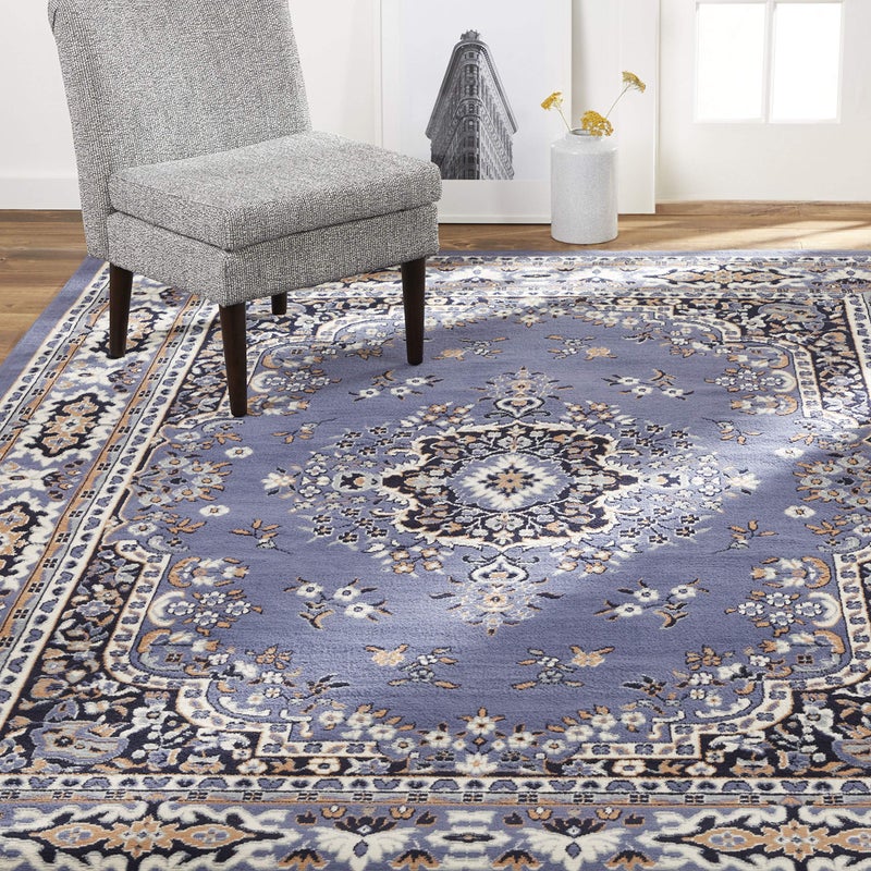 Home Dynamix Premium Sakarya Traditional Medallion Border Area Rug Country Blue 37x52 Rectangle