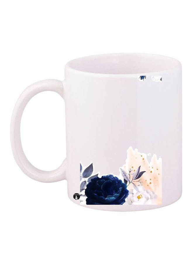 RYN Flowers Printed Coffee Mug White/Blue/Beige 11ounce