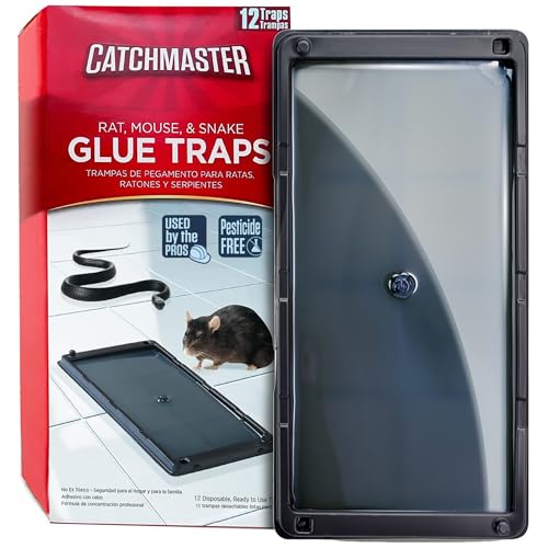 Catchmaster Rat, Snake and Mouse Traps 12Pk, Large Bulk Glue Rat Traps for Home, Adhesive Plastic Tray for Inside House, Snake, Mice, & Spider Catcher, Pest Control for House & Garage - Image 1