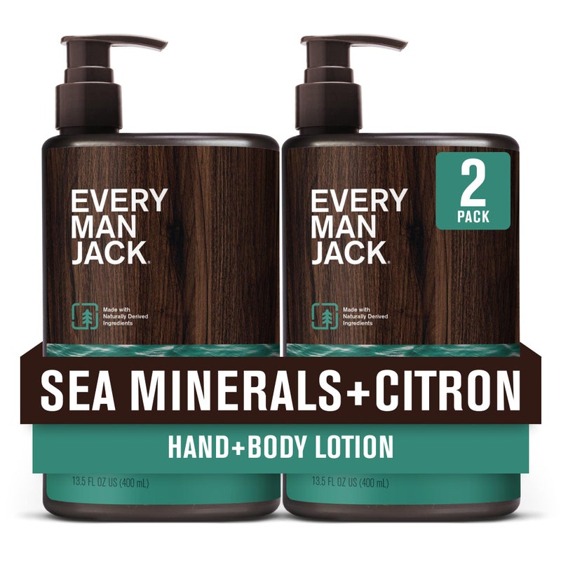 Every Man Jack Mens Sea Minerals + Citron Hand & Body Lotion for All Skin Types - Dermatologist Tested & Hypoallergenic - Nourish Skin with Lightweight Fast Absorbing Lotion - 13.5oz 2 Bottles - Image 1