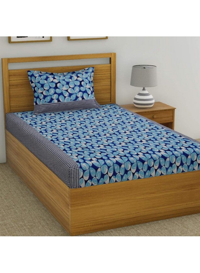 Fashion String 144 TC Microfibre Blue Single Bedsheet with 1 Pillow Cover - Image 1