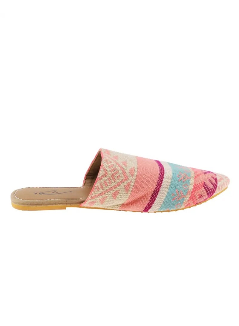 Mishkat Printed Babouche Slippers LF-1100 (Beige & Pink) - Image 1