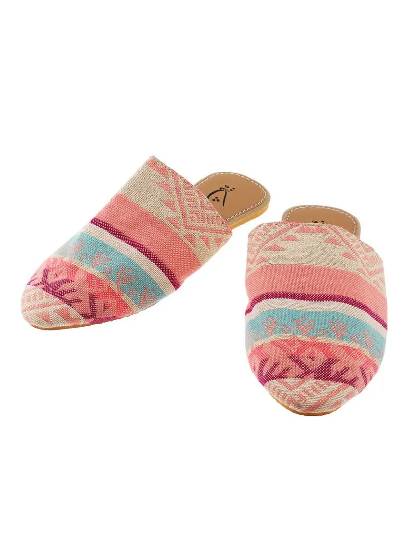 Mishkat Printed Babouche Slippers LF-1100 (Beige & Pink) - Image 3