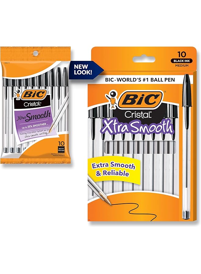 بيك قلم حبر جاف كريستال إكسترا سموث متوسط الرأس 1.0 مم أسود، 10 قطع MSP101Bk - Image 1