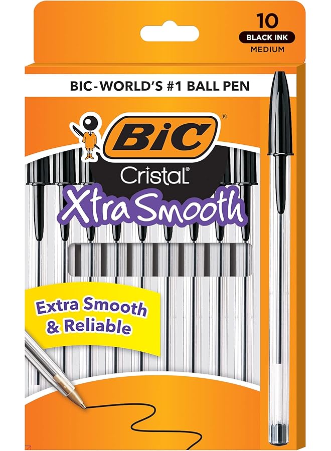 بيك قلم حبر جاف كريستال إكسترا سموث متوسط الرأس 1.0 مم أسود، 10 قطع MSP101Bk - Image 2