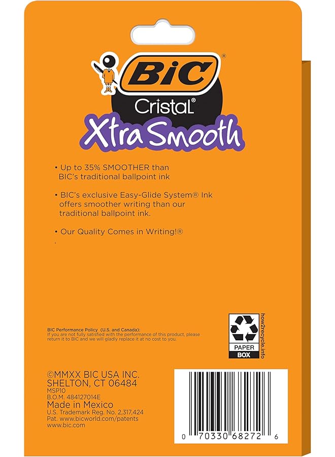 بيك قلم حبر جاف كريستال إكسترا سموث متوسط الرأس 1.0 مم أسود، 10 قطع MSP101Bk - Image 3