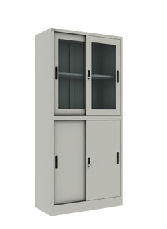 RIGID Steel Four Sliding Door Metal Filing Cabinet with 2 Glass Door GREY 180x85x39cm  - Image 3