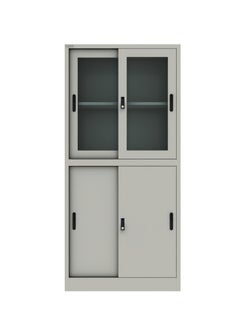 RIGID Steel Four Sliding Door Metal Filing Cabinet with 2 Glass Door GREY 180x85x39cm  - Image 2