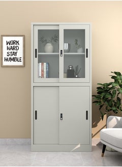 RIGID Steel Four Sliding Door Metal Filing Cabinet with 2 Glass Door GREY 180x85x39cm  - Image 5