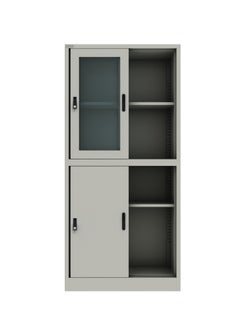 RIGID Steel Four Sliding Door Metal Filing Cabinet with 2 Glass Door GREY 180x85x39cm  - Image 4