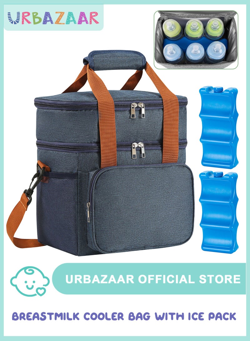 URbazaar Breastmilk Cooler Bag with Ice Pack Fits 6 Baby Bottles Up to 9 Ounce, Insulated Baby Bottle Tote Bags, Double Layer Waterproof Leak-Proof with Shoulder Strap for Nursing &Working Mom  - Image 1