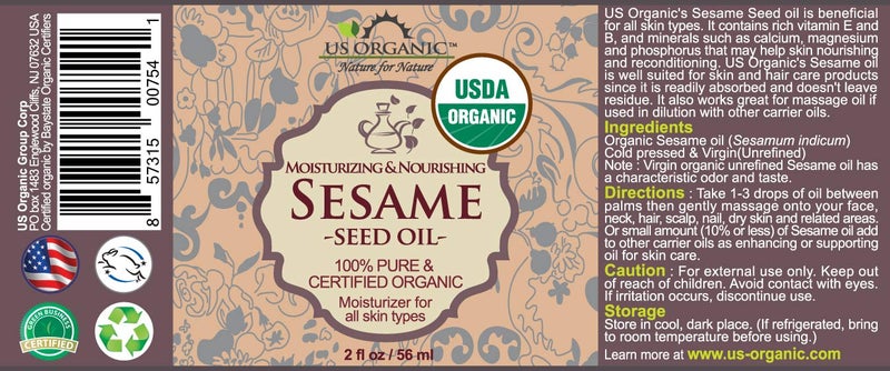 US Organic Sesame Seed Oil, Certified Organic, Untoasted, Unrefined Virgin, Pure & Natural, Cold Pressed, in Amber Glass Bottle w/Glass Eyedropper, Sourced from Mexico (2 oz (Small)) - Image 2