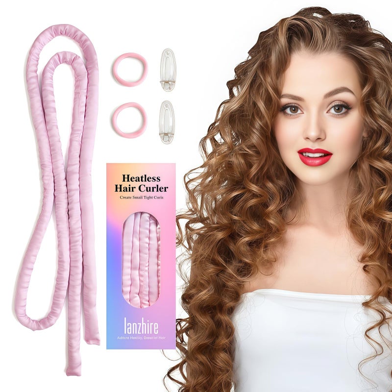 Lanzhire No Heat Curling Headband for Overnight Curls, Thin Heatless Curlers for Long and Short Hair (A-Pink) - Image 1