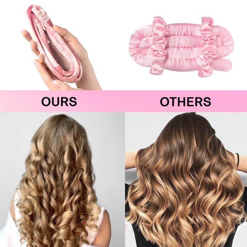 Lanzhire No Heat Curling Headband for Overnight Curls, Thin Heatless Curlers for Long and Short Hair (A-Pink) - Image 5