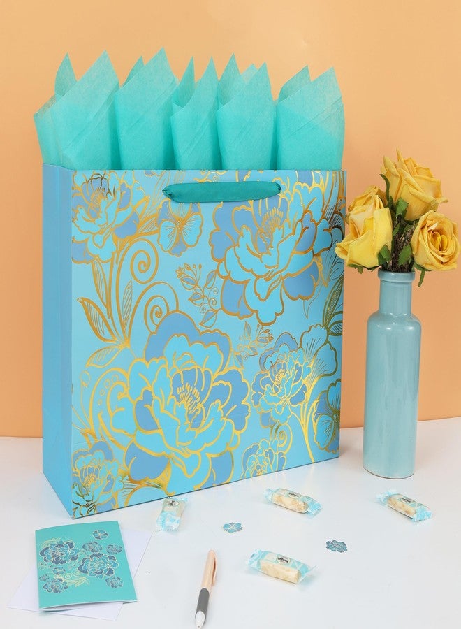 wishinside 16.5” Extra Large Rose Green Gift Bag Set with Handles, Greeting Card, Tissue Papers and Stickers for Women Girls for Birthday, Wedding, Valentine's Day and Mother’s Day, Foil Traced Flowers Design, 1 - Image 5