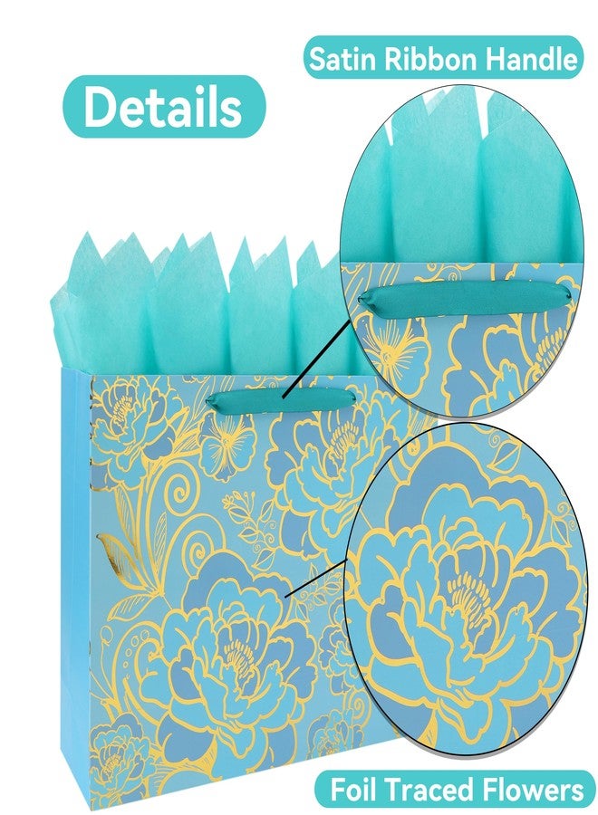 wishinside 16.5” Extra Large Rose Green Gift Bag Set with Handles, Greeting Card, Tissue Papers and Stickers for Women Girls for Birthday, Wedding, Valentine's Day and Mother’s Day, Foil Traced Flowers Design, 1 - Image 4