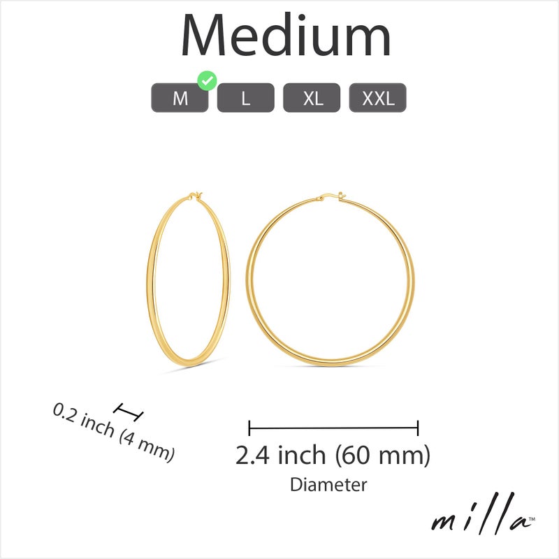 MILLA 14K Gold Hoop Earrings For Women, Silver Hoop Earrings & Rose Gold Earrings with Graduated Curvature (14K Gold Plated/Medium - 2.4 in) - Image 3